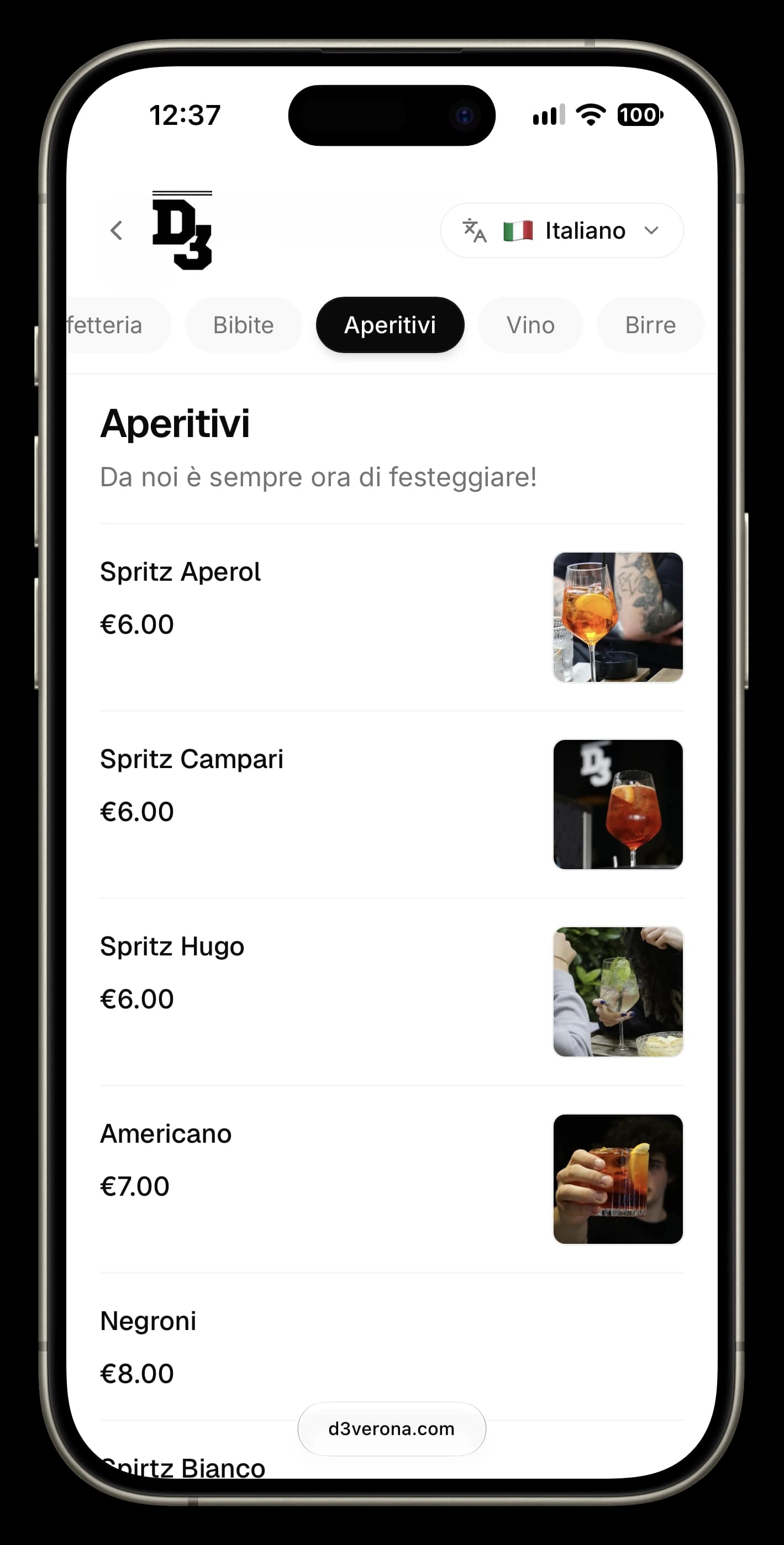 Menù Tavolino · lista prodotti